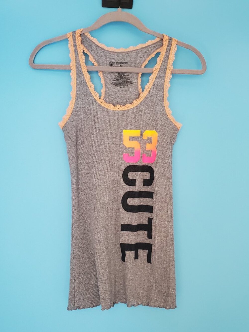 No Boundaries Tank Junior's Medium (7-9) Gray Lace Trim